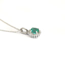 Classic Round Cut Emerald With Diamond Halo Pendant