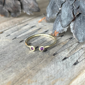 Open Yellow Gold Double Bezel 2mm Amethyst Stacking Ring