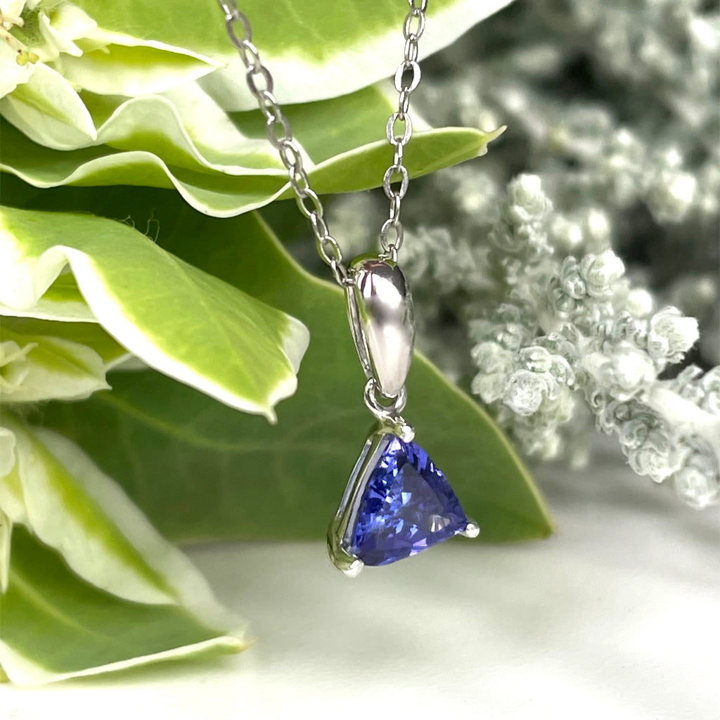 Silver Solitaire Trilliant Cut Tanzanite Pendant