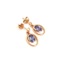 Double Oval Bezel Tanzanite Drop Rose Gold Earrings