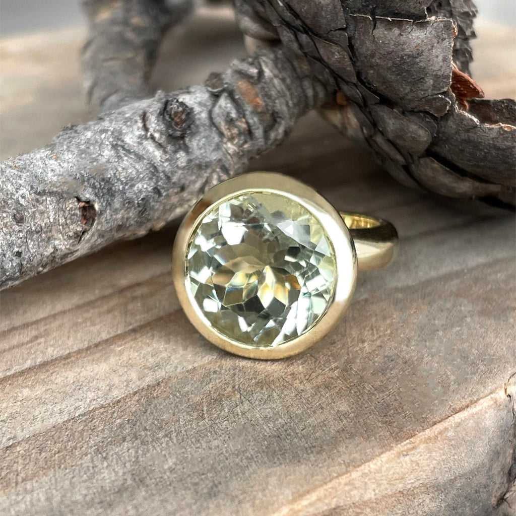 Statement Round Cut Green Amethyst Yellow Gold Ring