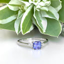 Silver Cushion Cut Tanzanite with Trilogy Silver Topaz Highlight Ring