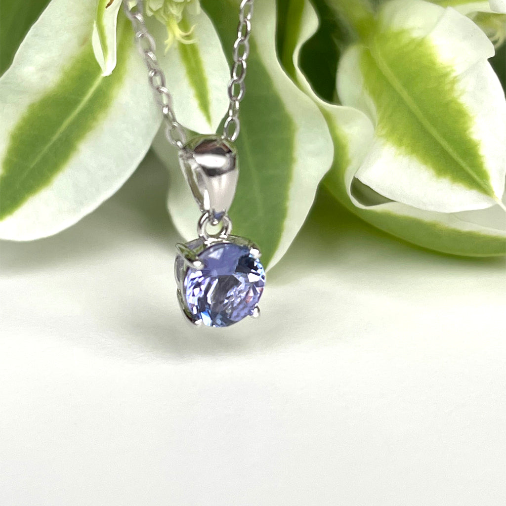 Silver Petite Solitaire Round Cut Tanzanite Pendant