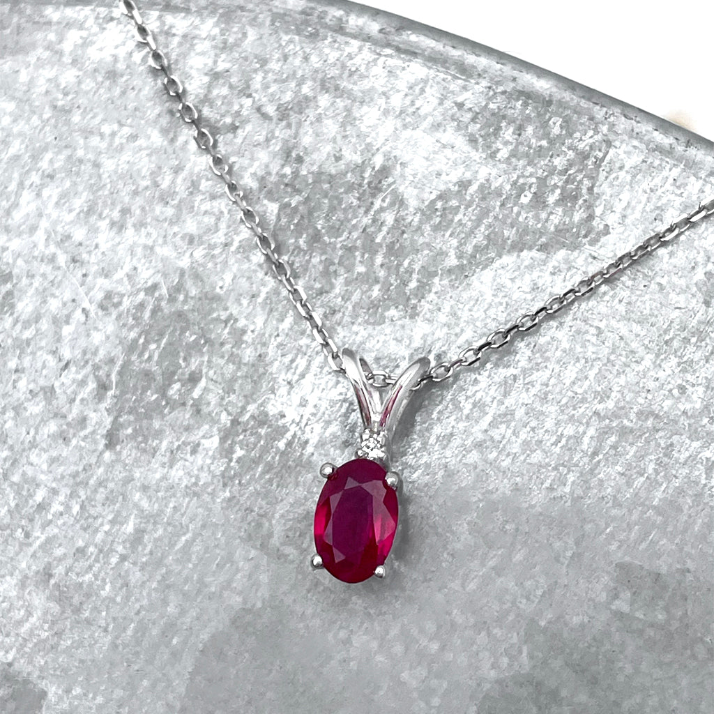 Delicate Split Bale Oval Ruby and Diamond Highlight Pendant