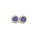 Scintillating Tanzanite with Single Diamond Halo Stud Earrings