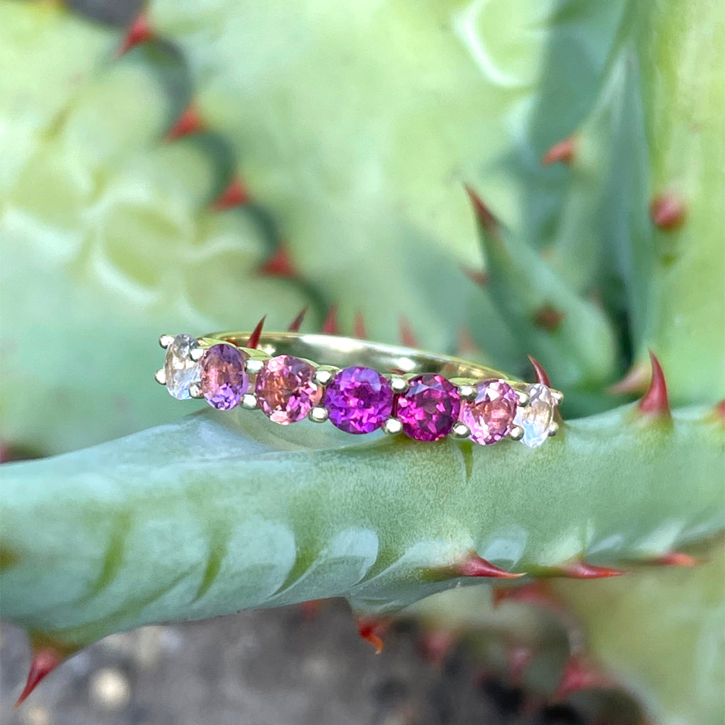 Blushing Pinks and Purple Yellow Gold Ring