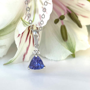 Silver Trilliant Cut Tanzanite with Trilogy Silver Topaz Highlight Pendant