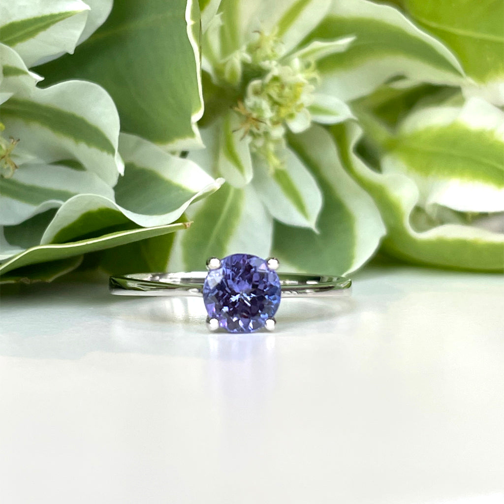 Silver Solitaire Round Cut Tanzanite Ring