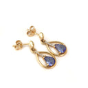 Yellow Gold Pear Cut Tanzanite Earrings with Diamond Strip Highlight