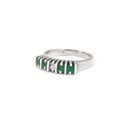 Geometric White Gold Bar Four Emerald, White Diamond Ring