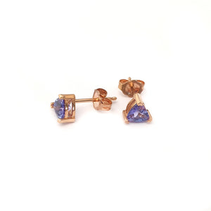 Delicate Rose Gold Trilliant Tanzanite Studs