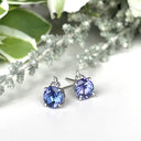 Silver Round Cut Tanzanite with Trilogy Diamond Highlight Earrings