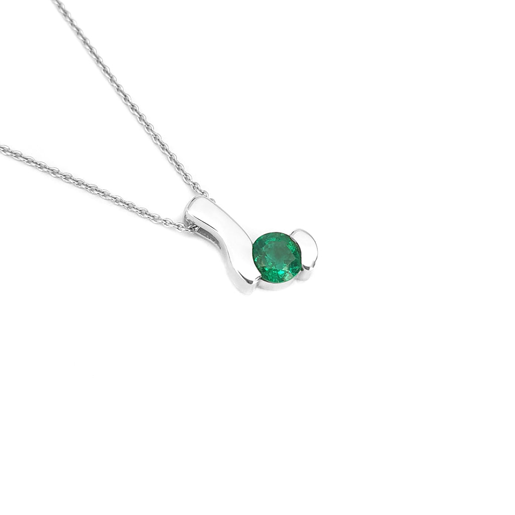 Contemporary Emerald White Gold Swish Pendant