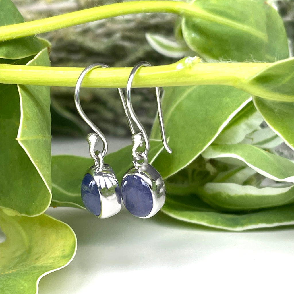 Silver Oval Cabochon Cut Tanzanite Shepards Hook Earrings