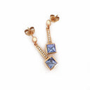 Art Deco Inspired Square Tanzanite and Diamond Rose Gold Drop Earrings
