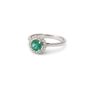 Classic Round Cut Emerald With Diamond Halo Ring
