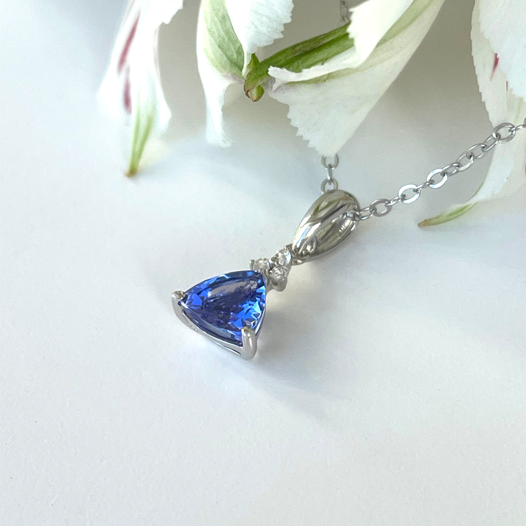 Silver Trilliant Cut Tanzanite with Trilogy Silver Topaz Highlight Pendant