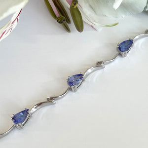 Silver Delicate Pear Cut Double Wave Tanzanite Bracelet