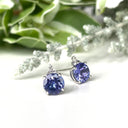 Silver Round Cut Tanzanite with Trilogy Diamond Highlight Earrings