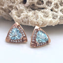 Standout Trilliant Rose Gold Aquamarine and Diamond Highlight Stud Earrings
