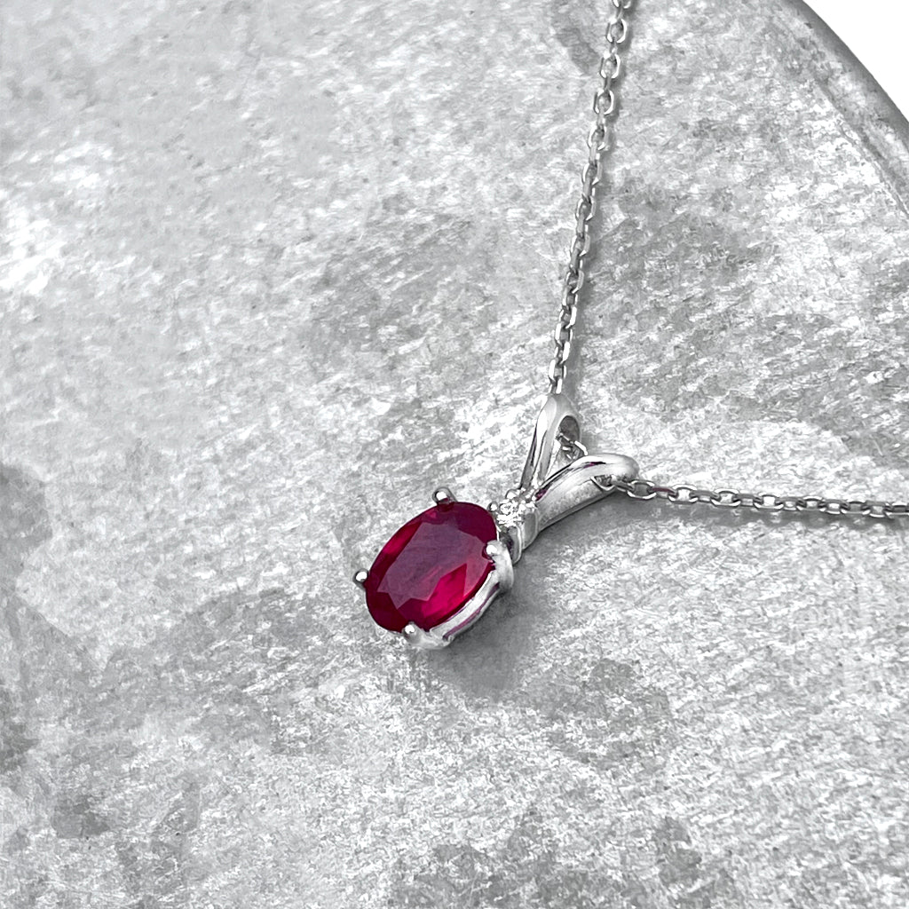 Delicate Split Bale Oval Ruby and Diamond Highlight Pendant