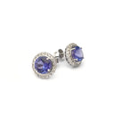 Scintillating Tanzanite with Single Diamond Halo Stud Earrings