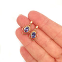 Double Oval Bezel Tanzanite Drop Rose Gold Earrings