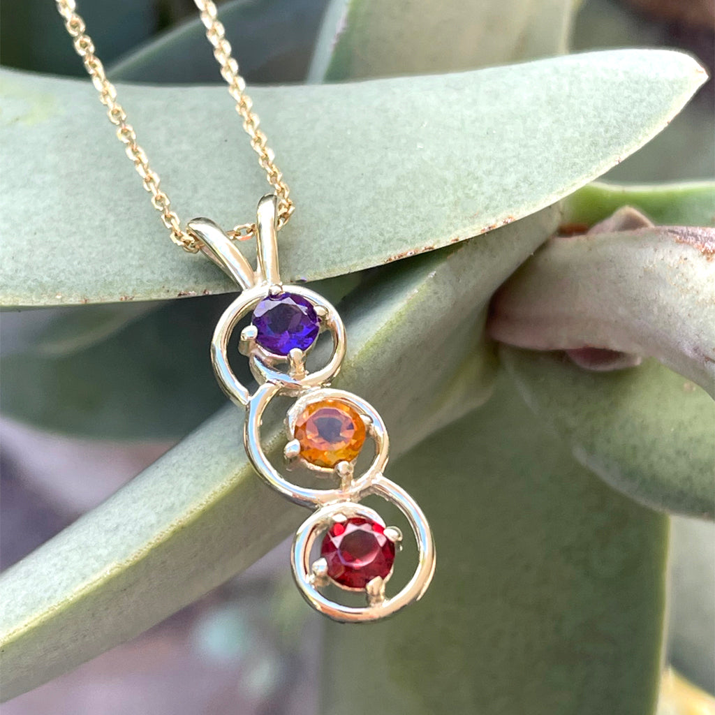 Garnet, Citrine and Amethyst Swirl Pendant in Yellow Gold