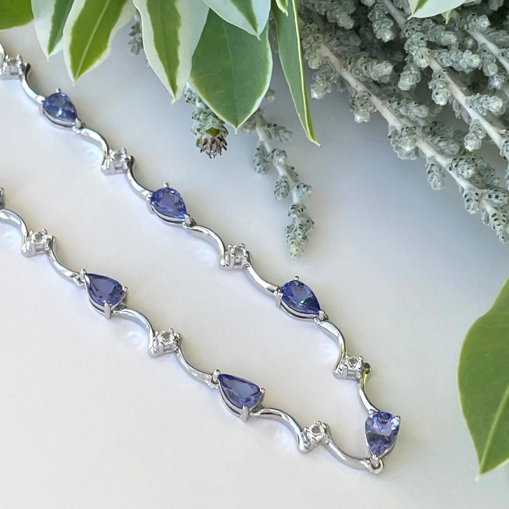 Silver Double Wave Pear Cut Tanzanite and Silver Topaz Bracelet