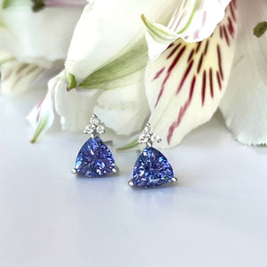 Silver Trilliant Cut Tanzanite with Trilogy Silver Topaz Highlight Earrings