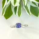 Silver Cushion Cut Tanzanite with Trilogy Silver Topaz Highlight Ring