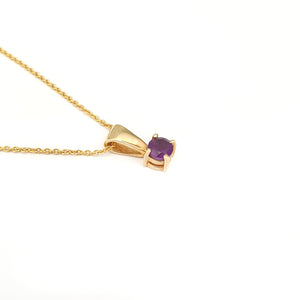 Petite Solid Bale Round Amethyst Yellow Gold Pendant