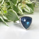 Silver Trilliant Cut Cabochon Tanzanite Silver Ring