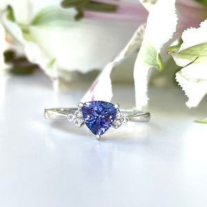 Silver Trilliant Cut Tanzanite with Trilogy Silver Topaz Highlight Ring
