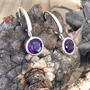 Deep White Gold Bezel Set Amethyst Hooped Earrings