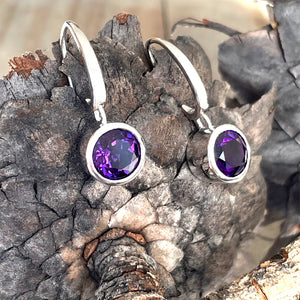 Deep White Gold Bezel Set Amethyst Hooped Earrings