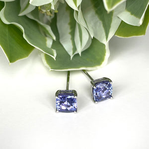 Silver Solitaire Cushion Cut Tanzanite Earrings