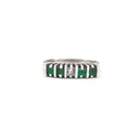 Geometric White Gold Bar Four Emerald, White Diamond Ring