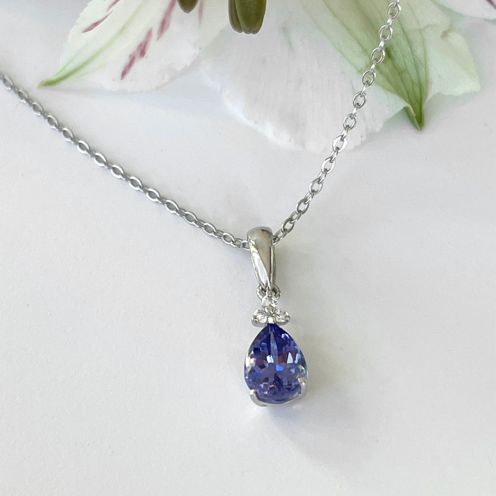 Silver Pear Cut Tanzanite with Trilogy Silver Topaz Highlight Pendant