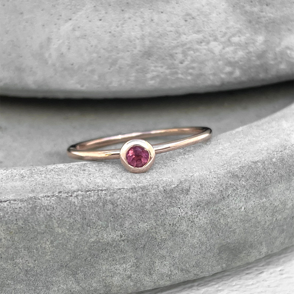 Rose Gold Bezel Set Pink Tourmaline Stacking Ring