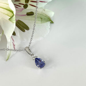 Silver Pear Cut Tanzanite with Trilogy Silver Topaz Highlight Pendant
