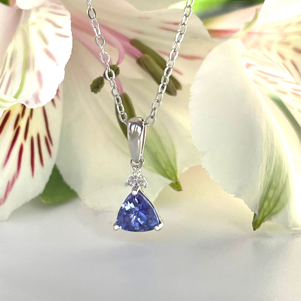 Silver Trilliant Cut Tanzanite with Trilogy Silver Topaz Highlight Pendant