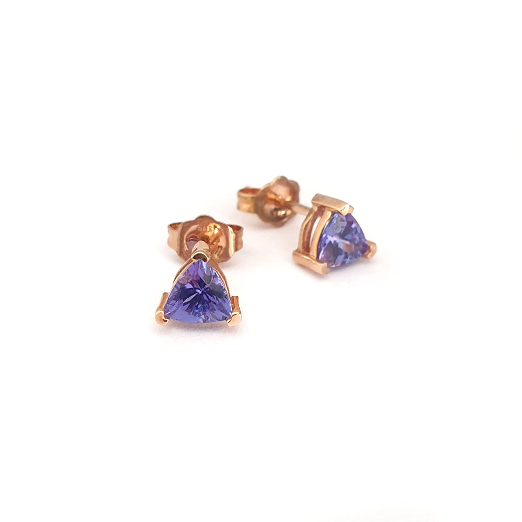 Delicate Rose Gold Trilliant Tanzanite Studs