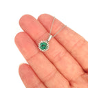 Classic Round Cut Emerald With Diamond Halo Pendant