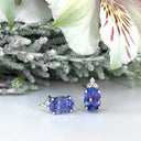Silver Oval Cut Tanzanite with Trilogy Silver Topaz Highlight Earrings