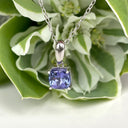 Silver Solitaire Cushion Cut Tanzanite Pendant