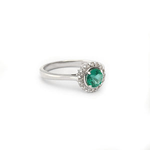 Classic Round Cut Emerald With Diamond Halo Ring