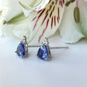 Silver Trilliant Cut Tanzanite with Trilogy Silver Topaz Highlight Earrings