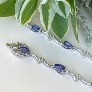 Silver Double Wave Pear Cut Tanzanite and Silver Topaz Bracelet