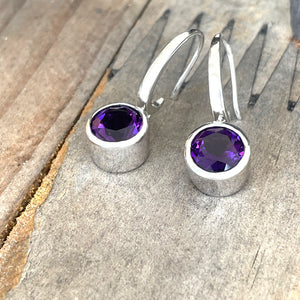 Deep White Gold Bezel Set Amethyst Hooped Earrings